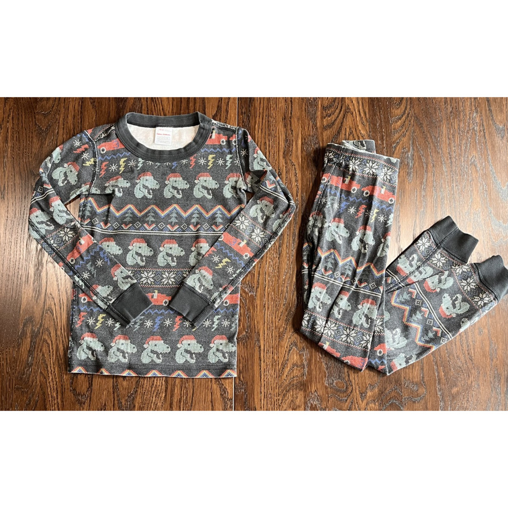 Retired Xmas Dinos Hanna Anderson Boys Pajamas Organic Cotton Size 6-7